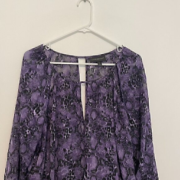 LANE BRYANT Plus Size Purple Black Snake Snakeskin Animal Cutout Long Sleeve Top - Picture 3 of 12